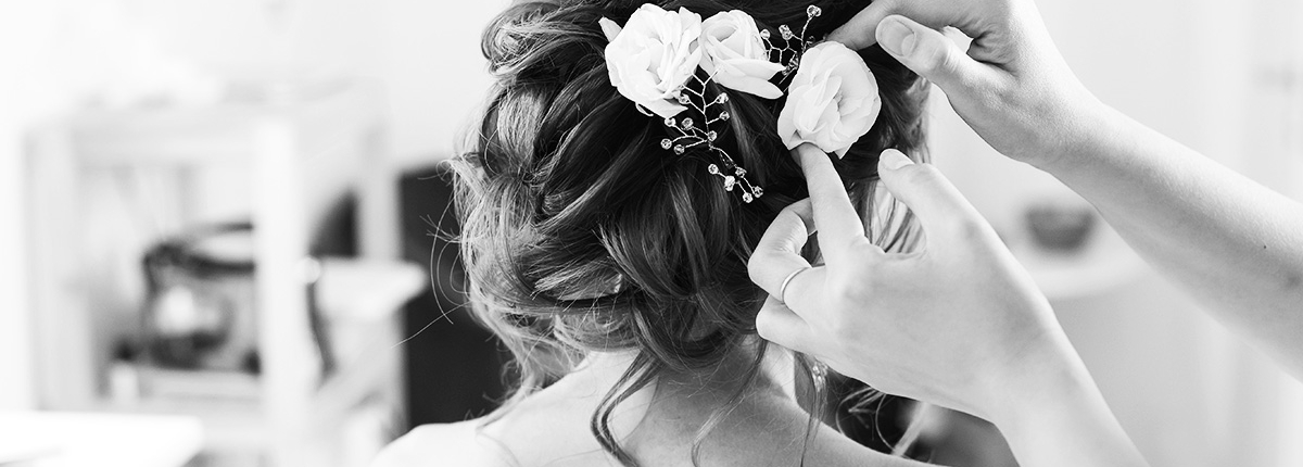 Bride preparing her hair